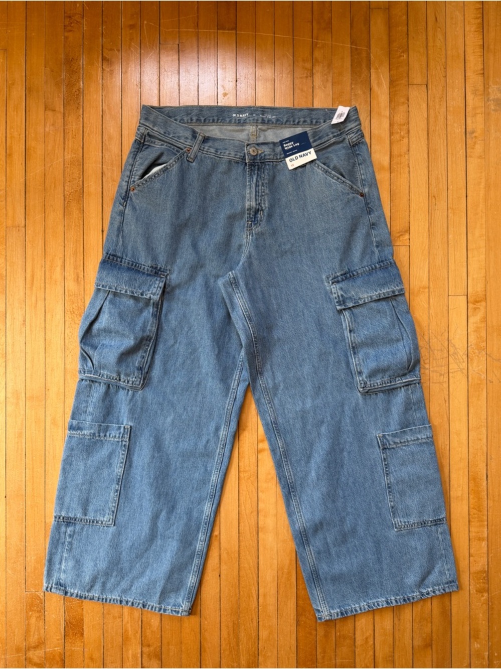 NWT Old Navy Baggy Wide Leg Cargo Blue Jeans Women Sz. 12